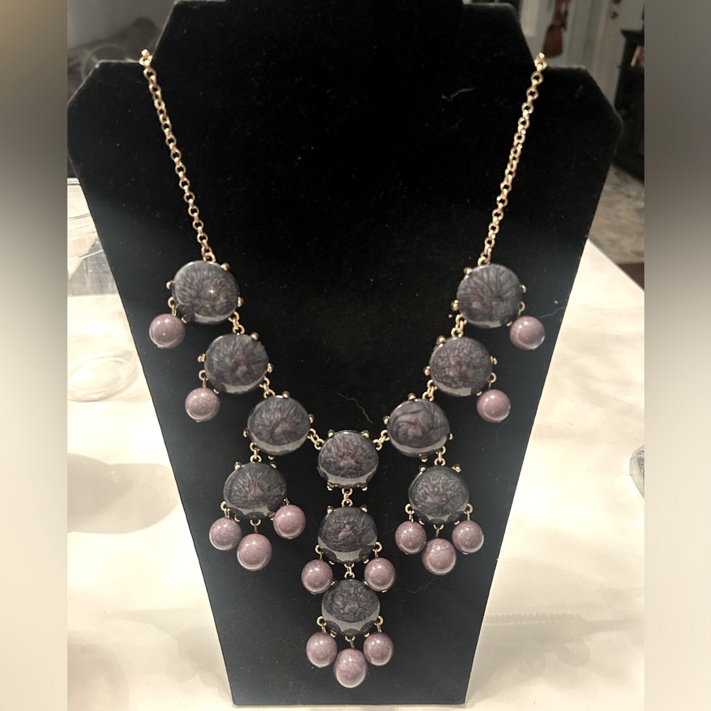Dark Grey chunky beaded necklace with Gold-tone chain
